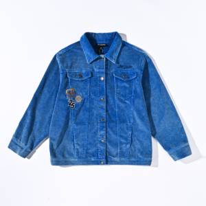 SUCRAM <strong>FFA</strong> Khaji Japanese Style Corduroy Motorcycle Association <strong>Jacket</strong> 100% Cotton Vintage Blue Embroidered Winter Stand Loose - Product Image 1