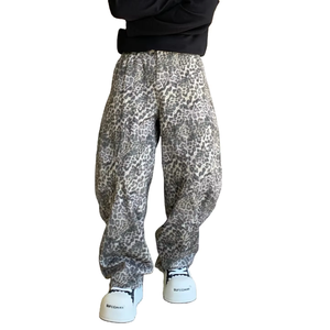 Celana panjang Denim gaya Urban Retro, celana Denim longgar, ukuran besar, bisa dicuci, Vintage, motif macan tutul, celana Denim longgar - Product Image 4