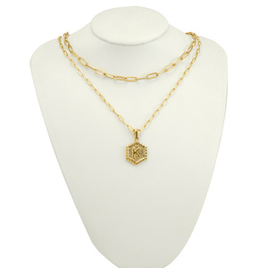ZOGXIN 18K Gold Plated Stainless Steel Double Layer Necklace Hexagon Pendant With Letter K For Gift - Product Image 2