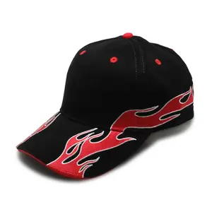 Cappello da corsa con 6 pannelli in cotone 100% regolabile all'ingrosso cappellini da Baseball personalizzati con ricamo a fiamma cappelli sportivi