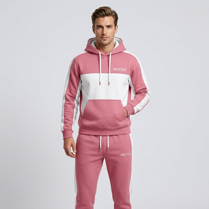 Survêtement à capuche pour homme, rose et blanc, décontracté, manches longues, polyester et coton, bonne qualité, sweat à capuche pour homme - Product Image 1