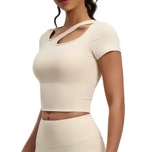 Camiseta de Yoga Corta para Mujer, Ajustada, de Nailon y Elastano, Transpirable, de Secado Rápido, <span class=keywords><strong>con</strong></span> Sujetador Incorporado, para Gimnasio y Fitness - Product Image 5