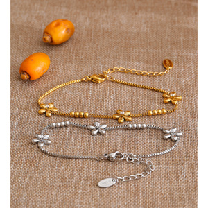 JINYOU 5114 Raffinato Bracciale con Catena a Sfere in Acciaio Inox Placcato <span class=keywords><strong>Oro</strong></span>, Bracciale con Fiore in Metallo e Zirconia Cubica per Vendita all'Ingrosso - Product Image 5