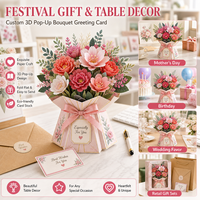 Tarjeta de Regalo de Papel con Flores 3D, Rectangular, con Barnizado UV de 4 Colores, Personalizada, para el Día de la Madre, Cumpleaños, Festividades