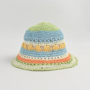 Sombrero de Paja de Ganchillo con Rayas de Colores - Sombrero de Sol Hecho <span class=keywords><strong>a</strong></span> Mano para Mujer, Estilo Vacacional, Playa y Resort, Sombreros de Ganchillo al por Mayor - Product Image 1