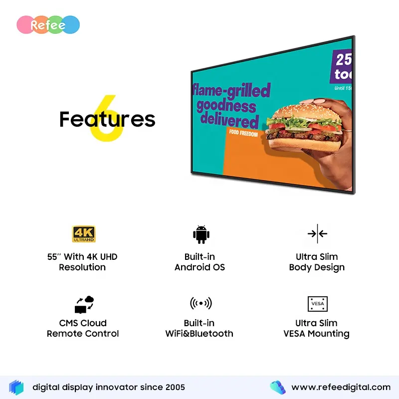 상업 광고 교수형 모니터 4K LCD 광고 플레이어 광고 벽걸이 화면 Android 비디오 벽 디스플레이 디지털 간판