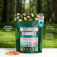 Gummies aux champignons pour adultes, marque privée OEM, stimulant cérébral, crinière de lion, reishi, shiitake, ashwagandha, soutien digestif et immunitaire