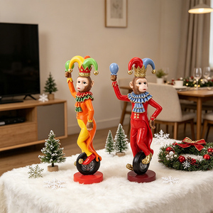 Redeco Ensemble de figurines en résine singe de cirque mignon sur monocycle, rouge, bleu, orange, jaune, décoration intérieure, cadeau, vente en gros, personnalisable - Product Image 1