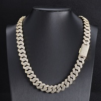 Collier en zircon glacé à quatre rangs de 15 mm, style rappeur, chaîne cubaine Miami hip-hop, plaqué or et argent avec diamant et perle, cadeau