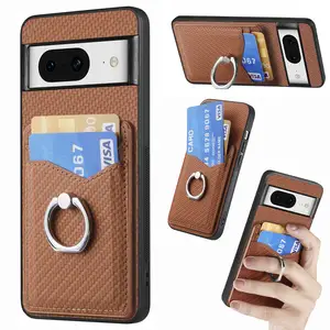 Fiber pattern ring card bag with leather insert phone case for Google Pixel 6 6 Pro 7 7pro 7A 8 8pro