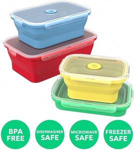 Silicone Food Storage Containers with BPA Free Airtight Plastic Lids Set of 4 <b>Small</b> and Large Collapsible Meal Prep Container - Product Image 2