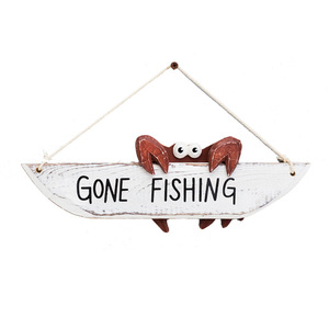 Gone Fishing <b>Crab</b> Wall Sign Hanging Decor Ocean Theme Pine Wood Weather Resistant Garden Ornament - Product Image 4