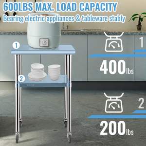 DB Wholesale 24 X 24 X 36 Inch <b>Stainless</b> <b>Steel</b> Prep <b>Table</b> 600lbs Load Capacity Adjustable Heavy Duty Metal Kitchen Furniture - Product Image 4