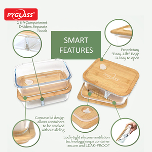 <span class=keywords><strong>ภาชนะ</strong></span>เก็บอาหารแก้วโบโรซิลิเกตคุณภาพสูง Pyglass พร้อมฝาไม้ไผ่ขัดเงาอย่างสวยงาม ชุด 4 ชิ้น - Product Image 3