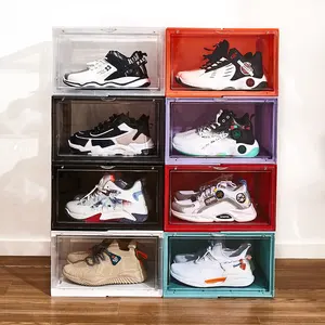 Boîte de rangement de chaussures en plastique transparent de qualité supérieure empilable pour l'affichage de chaussures élégantes à la maison et au détail