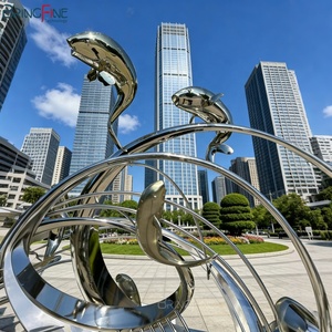 Escultura de Estatua Personalizada de Delfín Hueco Abstracto Moderno en Acero Inoxidable 304 316 para Espacios Públicos Grandes al Aire Libre en Venta - Product Image 3