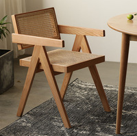 Échantillon Gratuit - Chaise de Salle à Manger en Bois avec Dossier en Rotin et Coussin Doux pour Cuisine et Restaurant