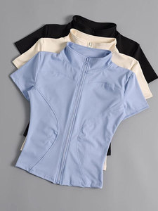 Women's Lightweight Yoga Jacket High-Elasticity Short Sleeves Stand Collar Second-Skin Fit for Fitness Training Breathable <b>Top</b> - Product Image 2