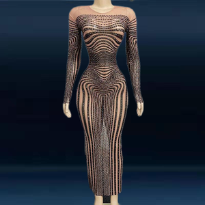 Novance Y2187 <span class=keywords><strong>2022</strong></span> recién llegados ropa para Mujer rayas diamante hendidura transparente vestido negro Vestidos De <span class=keywords><strong>Fiesta</strong></span> Mujer Largo - Product Image 1