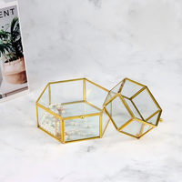 Boîte en verre hexagonale pour ranger les bagues et les boucles d'oreilles, décoration vintage pour la maison, centre de table de mariage, cadeau