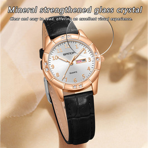 Reloj de Cuarzo para Mujer Sanda 9096, Estilo Moderno, Resistente al Agua, con Diamantes, Doble Calendario, Correa de Cuero - Product Image 3