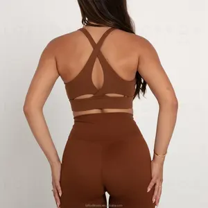 تصميم جديد من Spandex حمالة صدر رياضية للنساء للركض والصدر مفرغة وذات تأثير عالي عند ممارسة رياضة اليوجا والركض والرياضة العابرة بظهر على شكل حرف U