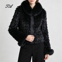 Veste en fourrure de lapin noire pour femmes Tyan, fabrication sur mesure, fourrure de renard véritable, veste en fourrure véritable avec fermeture éclair