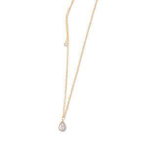 Fashion <b>Box</b> Chain Necklace PVD Gold Plated 316L Stainless Steel Sustainable Resistant Water <b>Drop</b> Gemstone Pendant Jewelry Party - Product Image 2