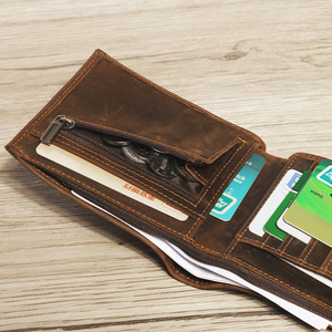 לוגו מותאם אישית סיטונאי ממוחזר עור סוס מטורף טריפולד RFID ארנק לגברים - Product Image 2