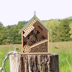 บ้านแมลงไม้ Meetu หลายช่อง สำหรับตกแต่งสวนกลางแจ้ง โรงแรมแมลงสำหรับผึ้งและผีเสื้อ สีเขียวอ่อน บ้านผึ้ง - Product Image 5