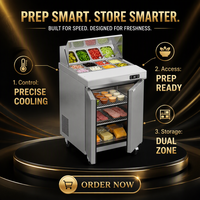 Table de préparation réfrigérée commerciale pour sandwichs et salades, en acier inoxydable 304, avec vitrine réfrigérée et contrôle numérique de la température pour restaurant