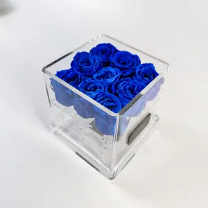 Wholesale Clear Acrylic Flower Box Acrylic Round Corner Rose Box 9 Holes