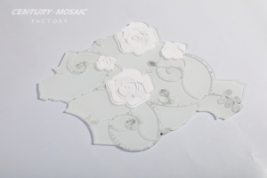 Centurymosaic Premium Polished Green Marble Glass Camellia Flower Waterjet Mosaic <b>Tile</b> for Bathroom Kitchen <b>Backsplash</b> Wall - Product Image 3