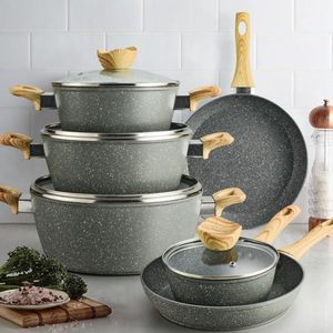 Ensemble Complet d'Ustensiles de Cuisine Antiadhésifs en <span class=keywords><strong>Aluminium</strong></span> Lovfe 10 Pièces Vente en Gros Design Classique Casseroles pour la Cuisson Matériau Métallique - Product Image 1