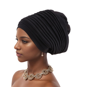 Turbante <span class=keywords><strong>de</strong></span> poliéster étnico africano para <span class=keywords><strong>mujer</strong></span>, 8 colores, sombrero indio plisado multicapa, pañuelo para la cabeza, pañuelos - Product Image 5