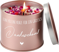 Bougie en boîte en fer blanc or rose, parfumée aux fleurs séchées, étiquette Dankeschon, cire de soja, pour cadeau, logo personnalisé, REACH