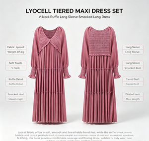 Abito Lungo Elegante da <span class=keywords><strong>Donna</strong></span> in Lyocell con Scollo a V e Maniche Lunghe, Moda Europea e Americana, <span class=keywords><strong>Abbigliamento</strong></span> Femminile Popolare in <span class=keywords><strong>Vendita</strong></span> - Product Image 2