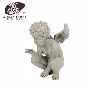 设计托斯卡诺生命的神秘小天使花园雕像，15英寸，古董石雕 - Product Image 3