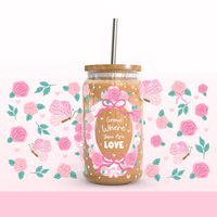 Coquette farfalla rosa disegno floreale citazione ispiratrice estetica UV DTF avvolgere il vetro impermeabile può avvolgere per tazza