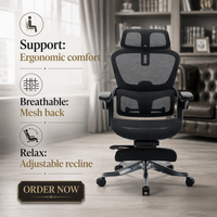 Chaise de bureau pivotante en maille moderne Konfot - Ergonomique avec accoudoirs 5D, appui-tête 4D, commande filaire