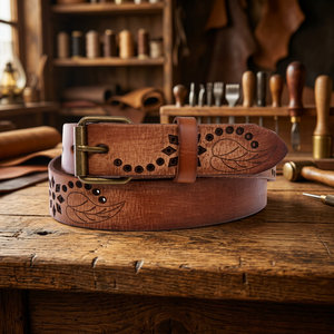 Handmade Men's Party Belts Custom Length Heavy Duty High Quality Genuine Buffalo Cow Hide Steel Square Pin Buckle Eco-Friendly - Product Image 1