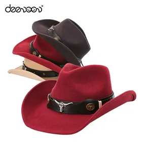 Linglong Custom Party Mexicaanse Volwassen Harde Hoed Zomer Rood Lederen 100% Wolvilt Cowgirl Hoeden Voor Mannen Vrouwen Unisex Cowboy hoeden