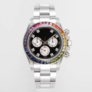 Reloj Mecánico Cronógrafo de Alta Calidad al por Mayor, Acero Inoxidable 904L, ETA 4130, con Gemas de Arcoíris y Diamantes - Product Image 1