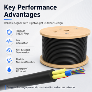 Câble à fibre optique aérien ADSS multimode/monomode 4, 8, 12, 24, 48 fibres, câble à fibre optique micro ADSS ASU - Product Image 3