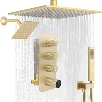 Système de Douche Double à Plafond 10 Pouces avec Douchette Inclinable 6 Pouces et Vanne Thermostatique à 3 Voies avec Commandes à Bouton Poussoir