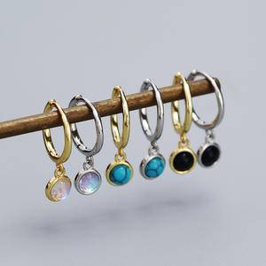 INS, superventas, pendientes de aro con abalorio de plata de ley 925 de lujo con piedra lunar/ágata negra/turquesa para damas - Product Image 1