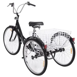 Bicicleta triciclo adulto, 26 ''velocidade única 3-roda bicicleta para adulto altura ajustável 3 rodas grandes bicicleta triciclo pedicab