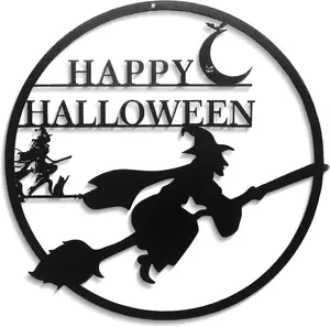 Mặt Trăng dơi mèo treo tường hạnh phúc Halloween đáng sợ trang trí nhà Halloween trang trí kim loại phù thủy nghệ thuật trang trí tường