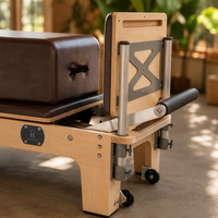 QueenLife Reformer Pilates à cadre en bois, machine de rééducation avec ressorts allemands, appui-tête réglable, équipement de physiothérapie pour studio