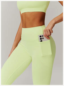 Leggings de Yoga taille haute pour femmes doux extensible séchage rapide sans couture respirant Spandex Leggings de sport avec poches pour femmes - Product Image 4